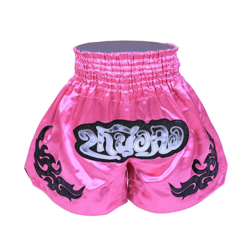 Muay Thai Shorts Men Embroidery Sports Fitness Fighting Kickboxing Short Pants Women Kids Custom Sanda MMA Boxeo Trunks Black