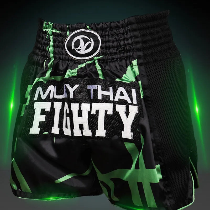 Muay Thai Shorts Men Embroidery Sports Fitness Fighting Kickboxing Short Pants Women Kids Custom Sanda MMA Boxeo Trunks Black