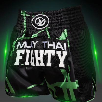 Muay Thai Shorts Men Embroidery Sports Fitness Fighting Kickboxing Short Pants Women Kids Custom Sanda MMA Boxeo Trunks Black