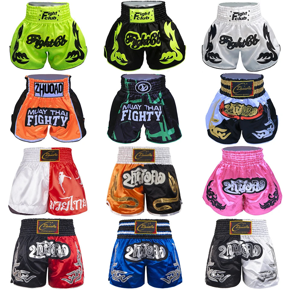 Muay Thai Shorts Men Embroidery Sports Fitness Fighting Kickboxing Short Pants Women Kids Custom Sanda MMA Boxeo Trunks Black