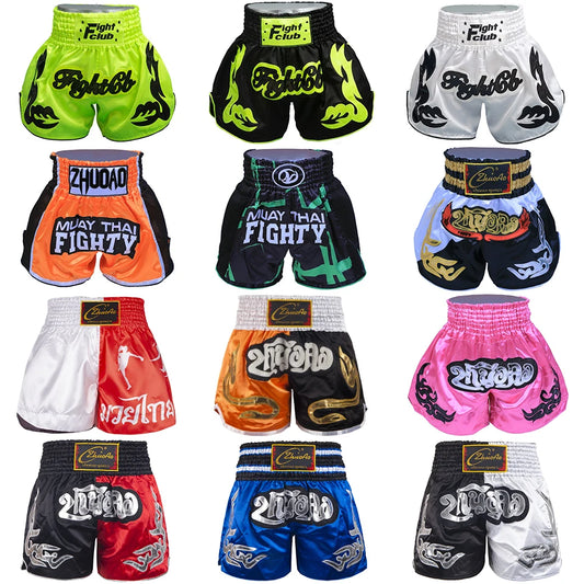 Muay Thai Shorts Men Embroidery Sports Fitness Fighting Kickboxing Short Pants Women Kids Custom Sanda MMA Boxeo Trunks Black