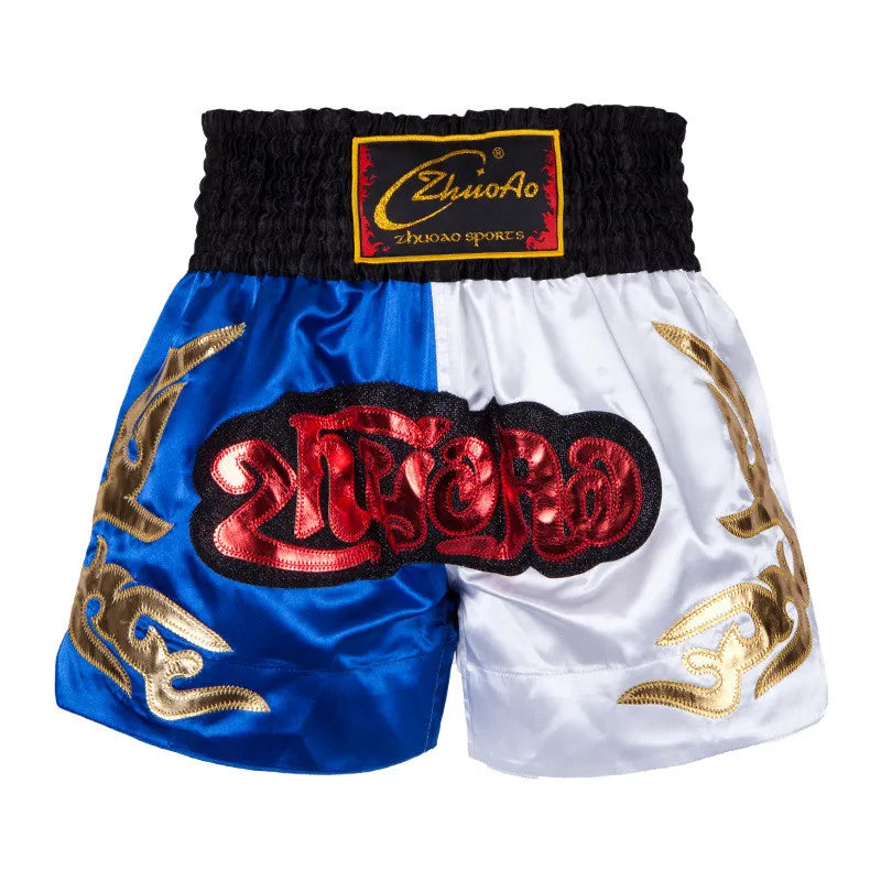 Muay Thai Shorts Men Embroidery Sports Fitness Fighting Kickboxing Short Pants Women Kids Custom Sanda MMA Boxeo Trunks Black