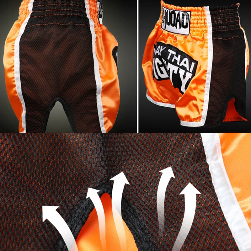 Muay Thai Shorts Men Embroidery Sports Fitness Fighting Kickboxing Short Pants Women Kids Custom Sanda MMA Boxeo Trunks Black