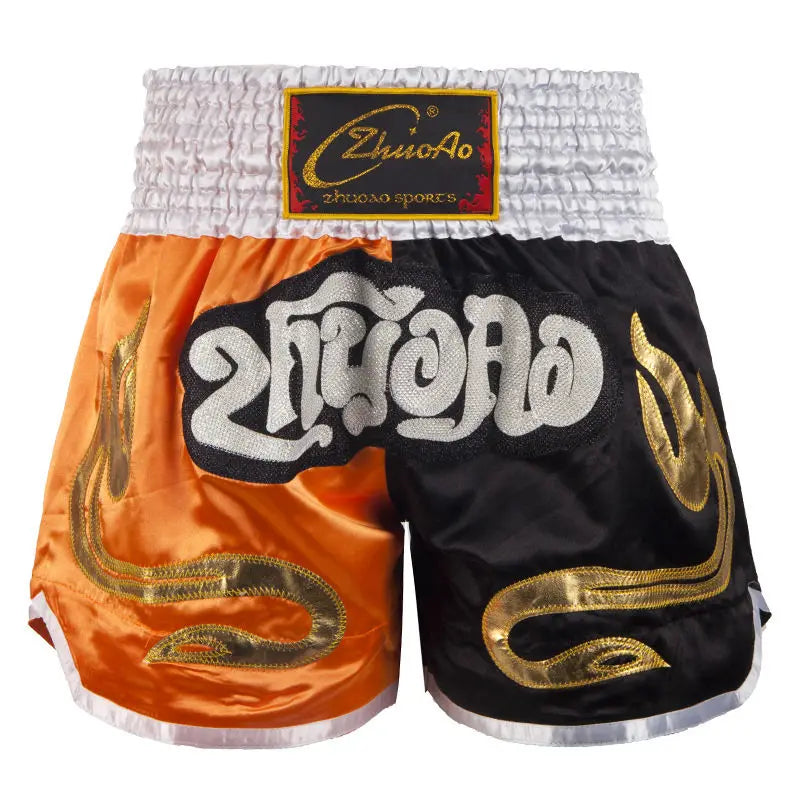 Muay Thai Shorts Men Embroidery Sports Fitness Fighting Kickboxing Short Pants Women Kids Custom Sanda MMA Boxeo Trunks Black