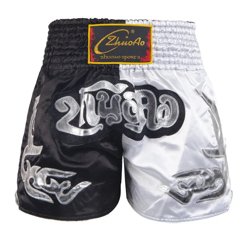 Muay Thai Shorts Men Embroidery Sports Fitness Fighting Kickboxing Short Pants Women Kids Custom Sanda MMA Boxeo Trunks Black