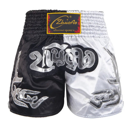 Muay Thai Shorts Men Embroidery Sports Fitness Fighting Kickboxing Short Pants Women Kids Custom Sanda MMA Boxeo Trunks Black